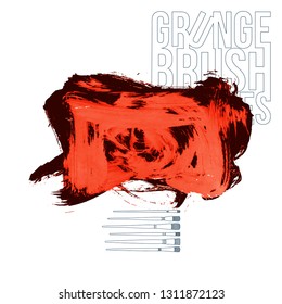 Red brush stroke and texture. Grunge vector abstract hand - painted element. Underline and border design.