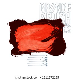 Red brush stroke and texture. Grunge vector abstract hand - painted element. Underline and border design.