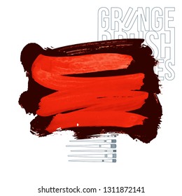 Red brush stroke and texture. Grunge vector abstract hand - painted element. Underline and border design.