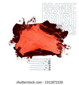 Red brush stroke and texture. Grunge vector abstract hand - painted element. Underline and border design.