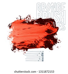 Red brush stroke and texture. Grunge vector abstract hand - painted element. Underline and border design.