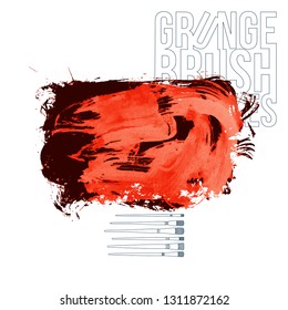 Red brush stroke and texture. Grunge vector abstract hand - painted element. Underline and border design.