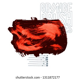 Red brush stroke and texture. Grunge vector abstract hand - painted element. Underline and border design.
