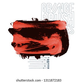 Red brush stroke and texture. Grunge vector abstract hand - painted element. Underline and border design.