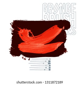 Red brush stroke and texture. Grunge vector abstract hand - painted element. Underline and border design.