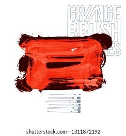Red brush stroke and texture. Grunge vector abstract hand - painted element. Underline and border design.