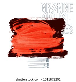 Red brush stroke and texture. Grunge vector abstract hand - painted element. Underline and border design.