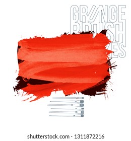 Red brush stroke and texture. Grunge vector abstract hand - painted element. Underline and border design.