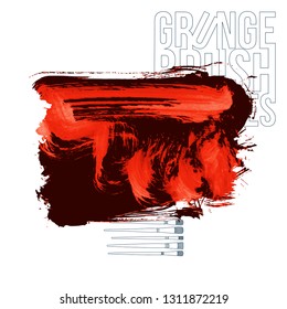 Red brush stroke and texture. Grunge vector abstract hand - painted element. Underline and border design.