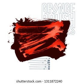 Red brush stroke and texture. Grunge vector abstract hand - painted element. Underline and border design.