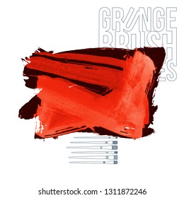 Red brush stroke and texture. Grunge vector abstract hand - painted element. Underline and border design.