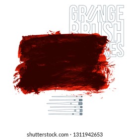 Red brush stroke and texture. Grunge vector abstract hand - painted element. Underline and border design.