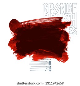 Red brush stroke and texture. Grunge vector abstract hand - painted element. Underline and border design.