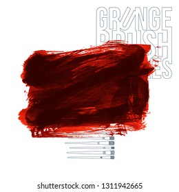 Red brush stroke and texture. Grunge vector abstract hand - painted element. Underline and border design.