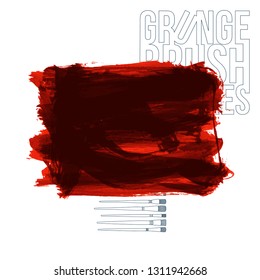 Red brush stroke and texture. Grunge vector abstract hand - painted element. Underline and border design.
