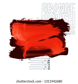 Red brush stroke and texture. Grunge vector abstract hand - painted element. Underline and border design.