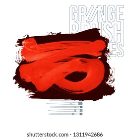 Red brush stroke and texture. Grunge vector abstract hand - painted element. Underline and border design.