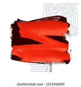 Red brush stroke and texture. Grunge vector abstract hand - painted element. Underline and border design.