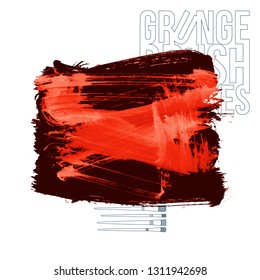 Red brush stroke and texture. Grunge vector abstract hand - painted element. Underline and border design.