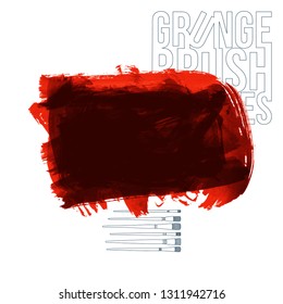 Red brush stroke and texture. Grunge vector abstract hand - painted element. Underline and border design.