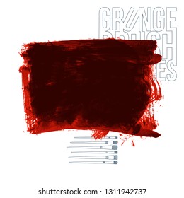 Red brush stroke and texture. Grunge vector abstract hand - painted element. Underline and border design.