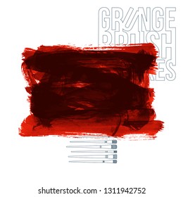 Red brush stroke and texture. Grunge vector abstract hand - painted element. Underline and border design.