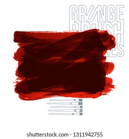 Red brush stroke and texture. Grunge vector abstract hand - painted element. Underline and border design.