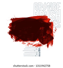 Red brush stroke and texture. Grunge vector abstract hand - painted element. Underline and border design.