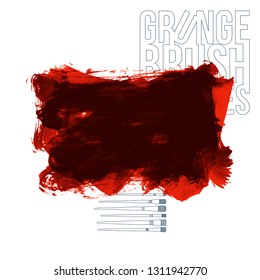 Red brush stroke and texture. Grunge vector abstract hand - painted element. Underline and border design.