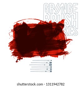 Red brush stroke and texture. Grunge vector abstract hand - painted element. Underline and border design.