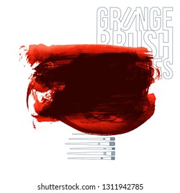Red brush stroke and texture. Grunge vector abstract hand - painted element. Underline and border design.