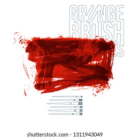 Red brush stroke and texture. Grunge vector abstract hand - painted element. Underline and border design.