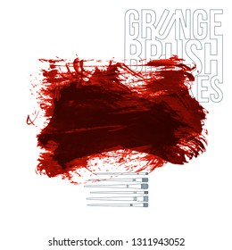 Red brush stroke and texture. Grunge vector abstract hand - painted element. Underline and border design.