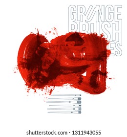 Red brush stroke and texture. Grunge vector abstract hand - painted element. Underline and border design.