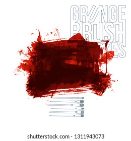 Red brush stroke and texture. Grunge vector abstract hand - painted element. Underline and border design.