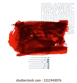 Red brush stroke and texture. Grunge vector abstract hand - painted element. Underline and border design.