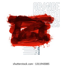 Red brush stroke and texture. Grunge vector abstract hand - painted element. Underline and border design.