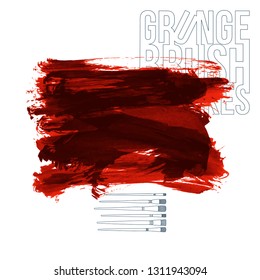 Red brush stroke and texture. Grunge vector abstract hand - painted element. Underline and border design.