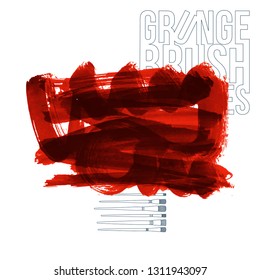 Red brush stroke and texture. Grunge vector abstract hand - painted element. Underline and border design.