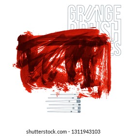 Red brush stroke and texture. Grunge vector abstract hand - painted element. Underline and border design.