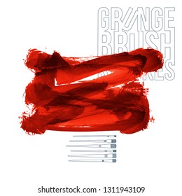 Red brush stroke and texture. Grunge vector abstract hand - painted element. Underline and border design.