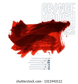 Red brush stroke and texture. Grunge vector abstract hand - painted element. Underline and border design.