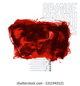 Red brush stroke and texture. Grunge vector abstract hand - painted element. Underline and border design.