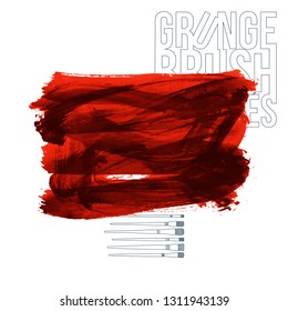 Red brush stroke and texture. Grunge vector abstract hand - painted element. Underline and border design.