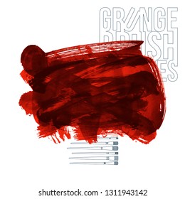 Red brush stroke and texture. Grunge vector abstract hand - painted element. Underline and border design.