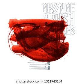 Red brush stroke and texture. Grunge vector abstract hand - painted element. Underline and border design.