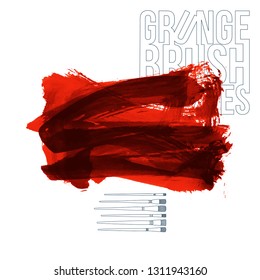 Red brush stroke and texture. Grunge vector abstract hand - painted element. Underline and border design.