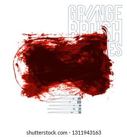Red brush stroke and texture. Grunge vector abstract hand - painted element. Underline and border design.