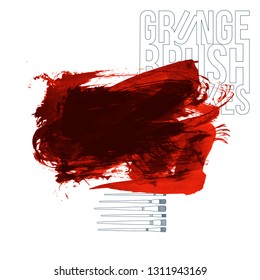 Red brush stroke and texture. Grunge vector abstract hand - painted element. Underline and border design.