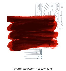 Red brush stroke and texture. Grunge vector abstract hand - painted element. Underline and border design.